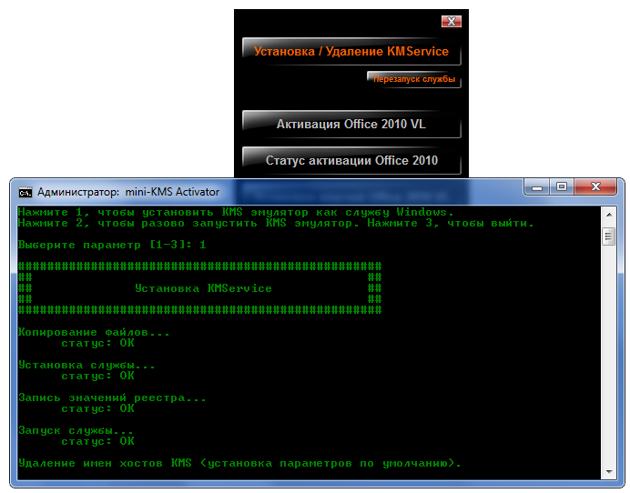 Работа с Mini KMS Activator